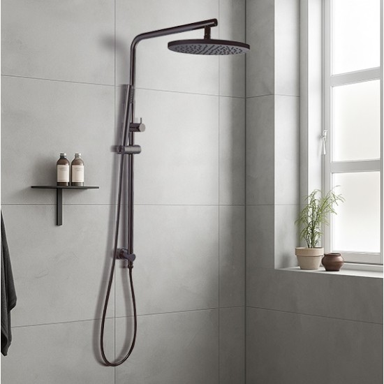 10 inch 250mm Round Gunmetal Grey Twin Shower Station Top Water Inlet